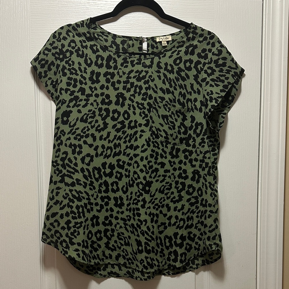 Lily White Olive Animal Print Blouse